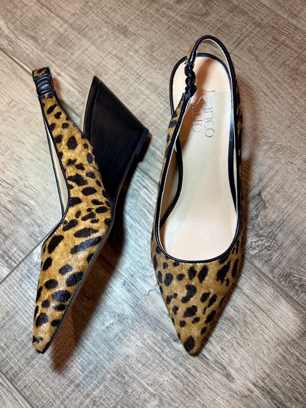 NWOT: Franco Sarto Leopard-Print Pointed Slingback Pumps - Brown/Black